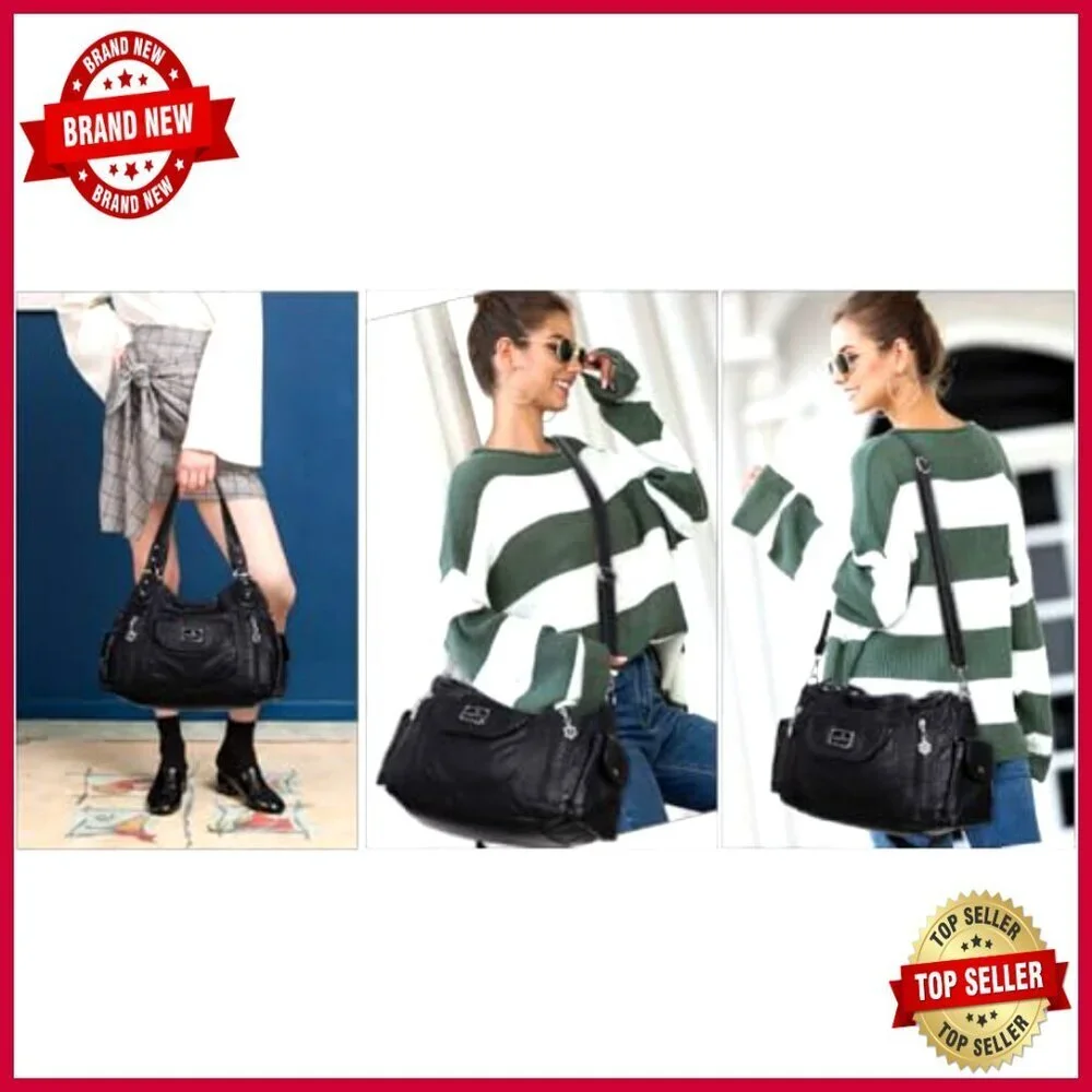 Large Hobo Tote Shoulder Bag Faux Leather Multi-Pocket Satchel Purse